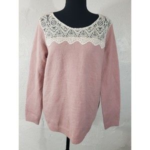 LOFT Outlet Women's Sz LP Rose White Lace Accent Romantic Soft Winter Sweater